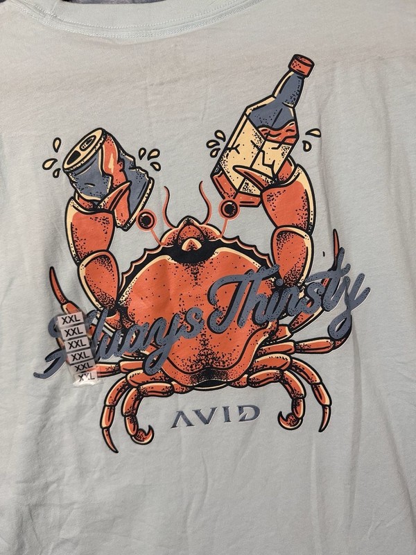 Avid Always Thirsty Crab Graphic T-Shirt Ice Blue 2XL gallery