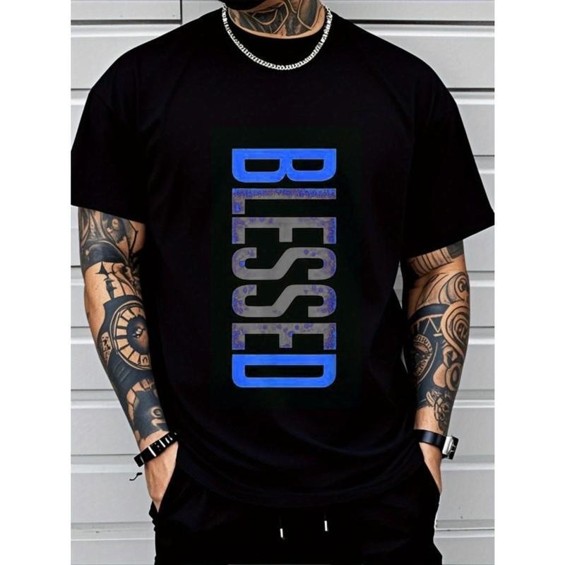 Men's Plus Size Casual Crew Neck T-Shirt - Geometric-Pattern, Smooth Cotton