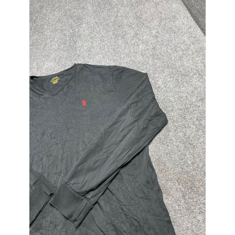 Men's Black Full Sleeve V-Neck Ribbed Cuff Pull Over Casual T-Shirt Size XL gallery
