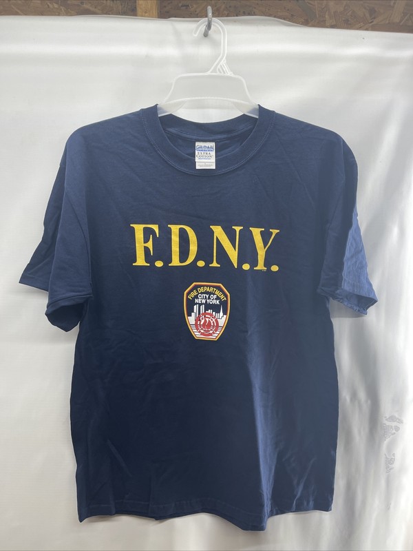 Jerzees TShirt Mens Sz Small Navy With Yellow FDNY New York Fire Dept LOGO New