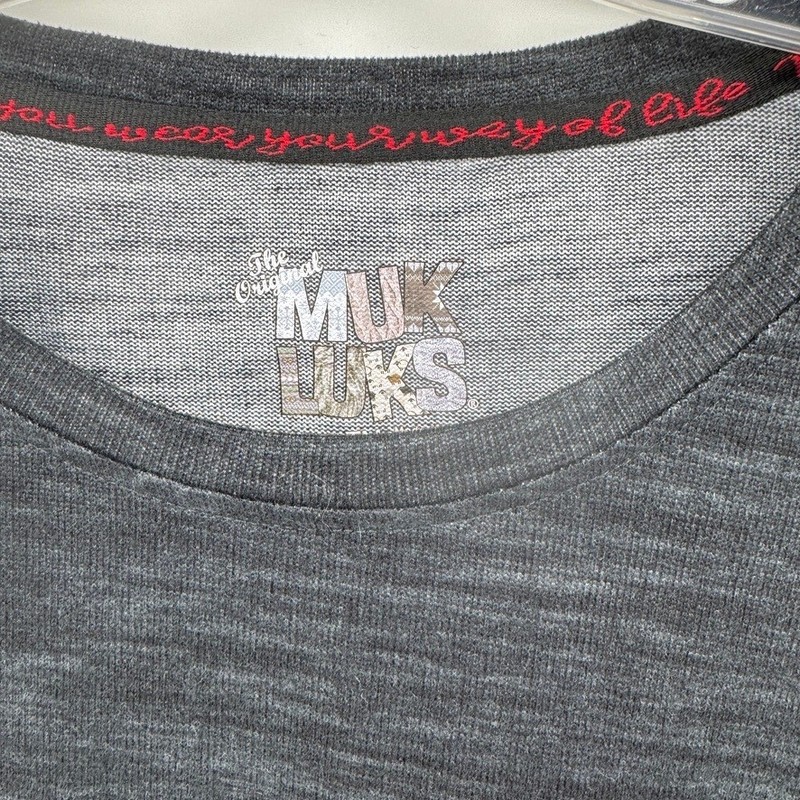Muk Luks Mens Medium Tall Charcoal Heather Ruched Cuff Long Sleeve Crewneck Top gallery