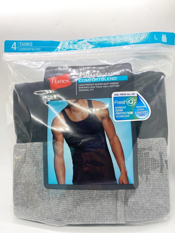 Hanes Tagless Comfort Blend Tanks Gray Black Set of 4 New With Tags Mens Size L