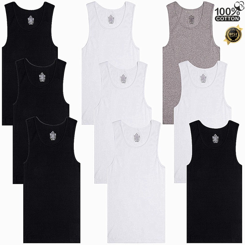 Men 100% Cotton Tank Top Wife-Beater Undershirt Ribbed Premium A-Shirt Regular gallery