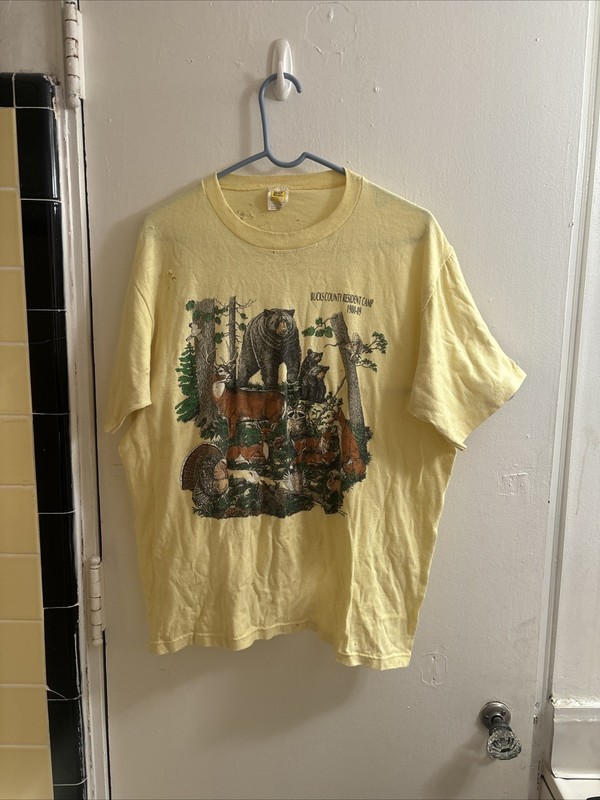 Vintage Velva Sheen Bucks County Resident Camp XL T-Shirt Yellow FREE SHIP