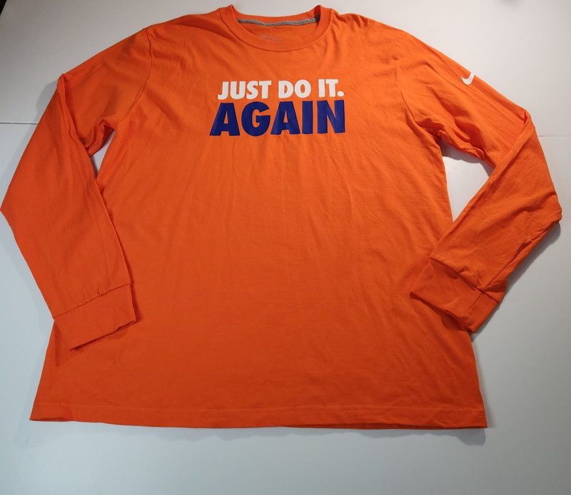 Nike Just Do It Again Men’s XL Orange Long Sleeve Cotton T-Shirt Ribbed Cuffs