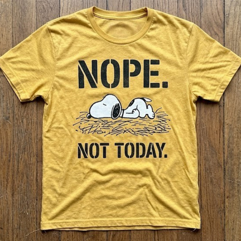 Peanuts Snoopy “Nope. Not Today.” Graphic T-Shirt Heather Mustard Yellow Funny T