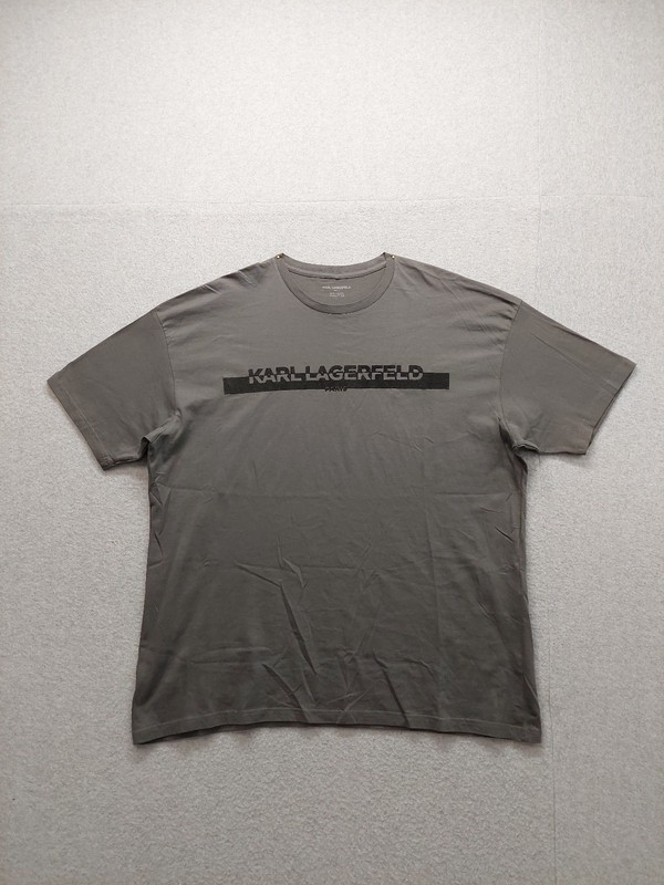 Karl Lagerfeld Men Shirt XXL Gray Crew Neck Short Sleeve Flat Front Outdoor Tee