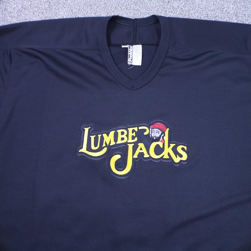 VTG Lumberjacks Hockey Jersey Mens Sz 56 Black Bauer ProWear Fight Strap 92-94