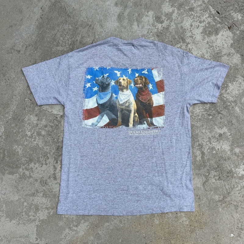 Ducks Unlimited Red White and Blue Labrador Flag T-Shirt by Zettie Jones