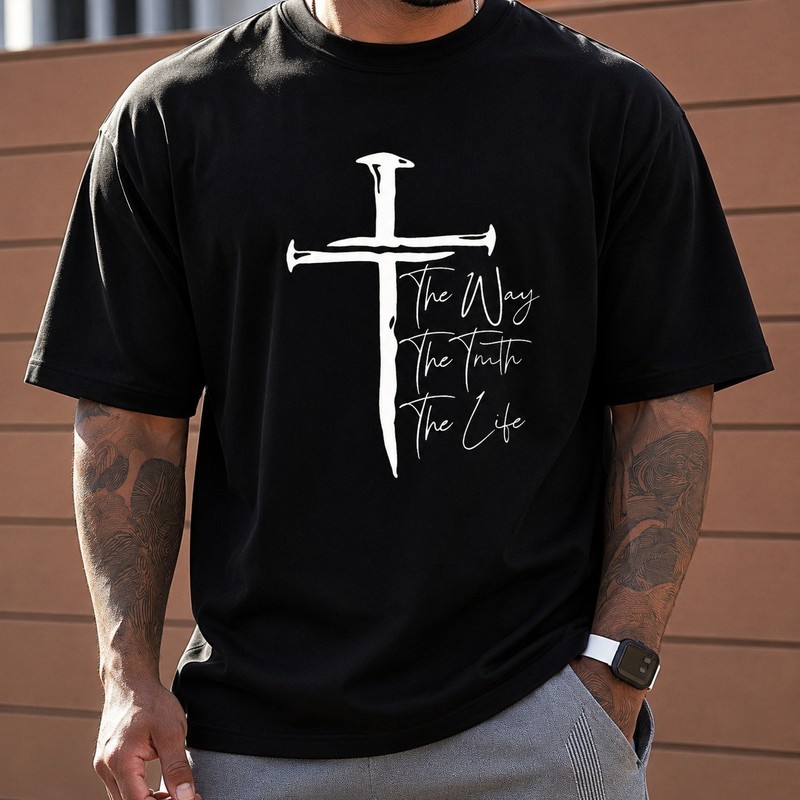Mens Christian Faith Graphic T Shirt The Way The Truth The Life Cross Tee