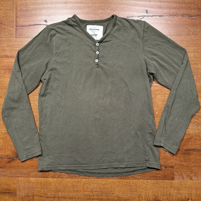 Vintage OTB Henley T Shirt Mens M Green Long Sleeve Alt Retro Classic Nature VTG