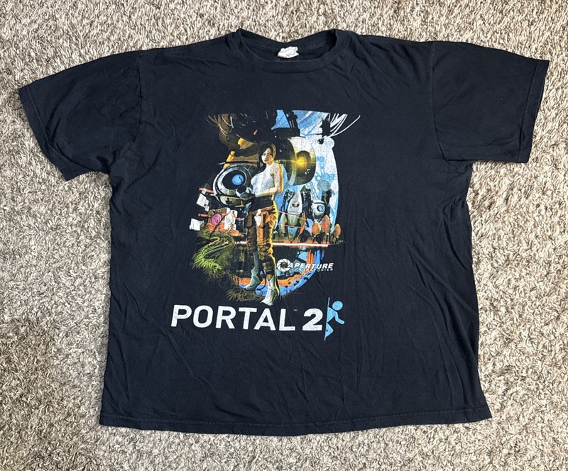 RARE Portal 2 (2011) Video Game Promo Tee XL Valve Xbox 360, PlayStation 3, PC