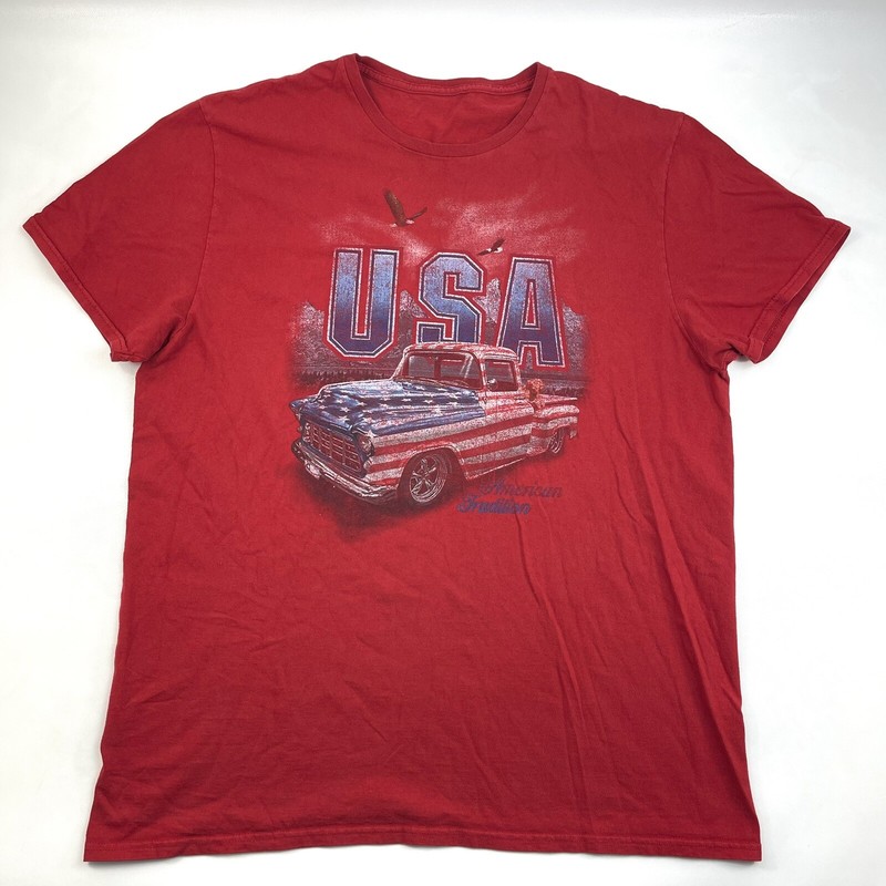 USA American Tradition Classic Old Chevy Pick Up Truck Patriotic Red T-Shirt L