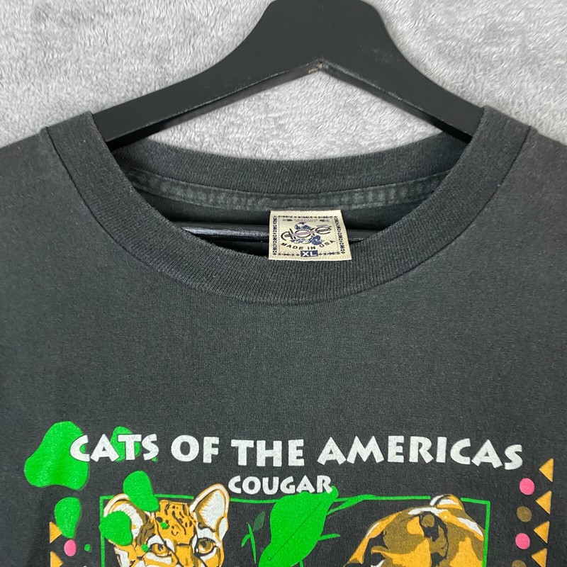 Alore Cats Of The Americas T-Shirt Mens XL Black Graphic Print Crew Neck Vintage gallery