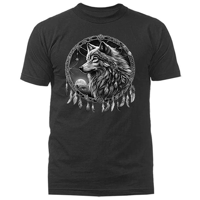 Wolf Dreamcatcher Moon Night Tribal Spirit Feathers Wildlife T-shirt