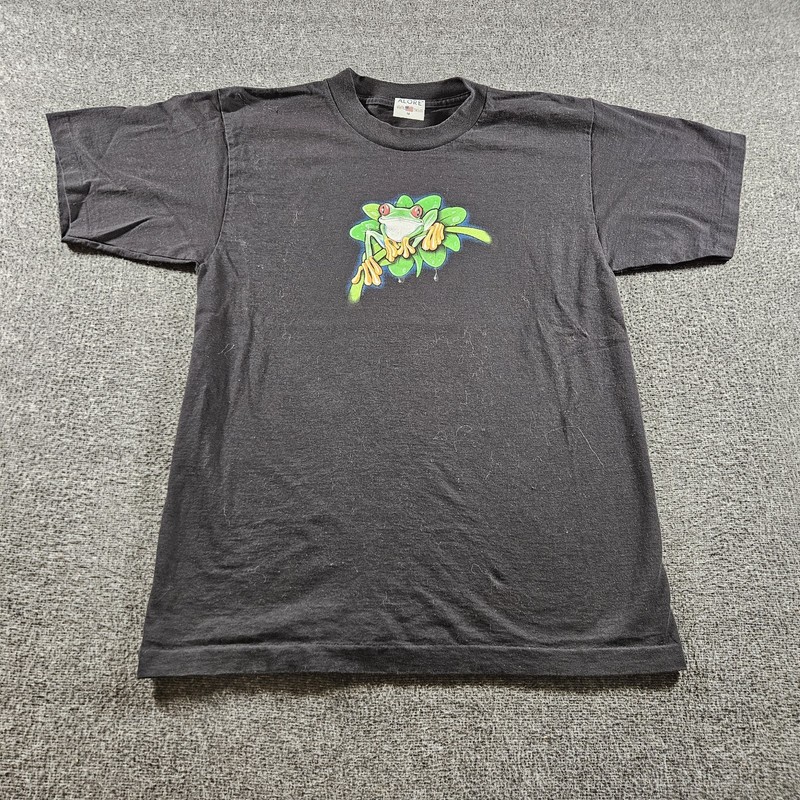 Vintage Alore Nature T-shirt Frog 90s Made In USA Black Size Medium