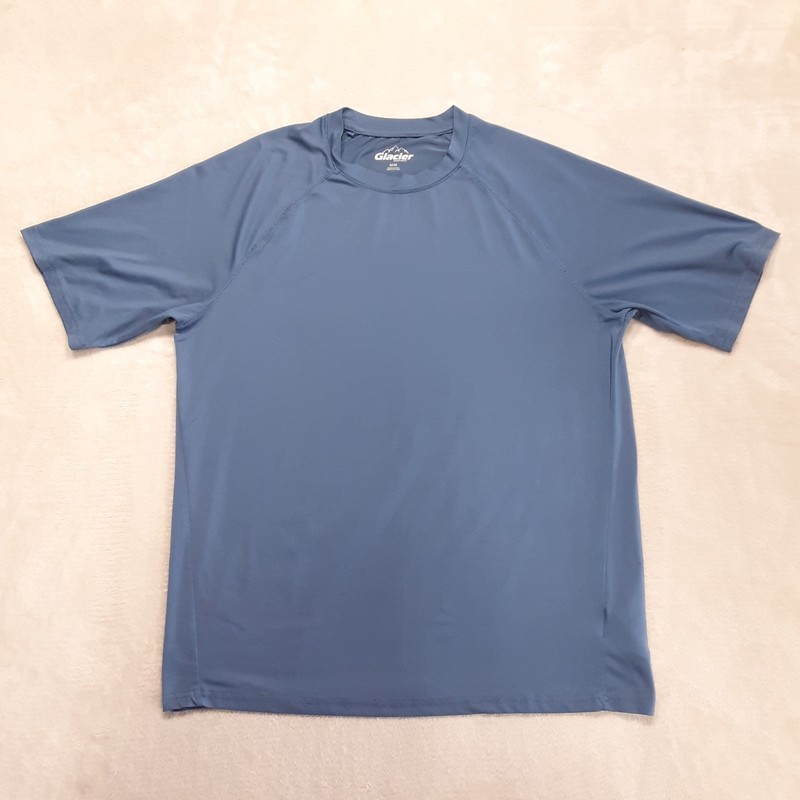 Glacier Mens Performance T-Shirt M Blue Crew SS Athletic Polyester Spandex