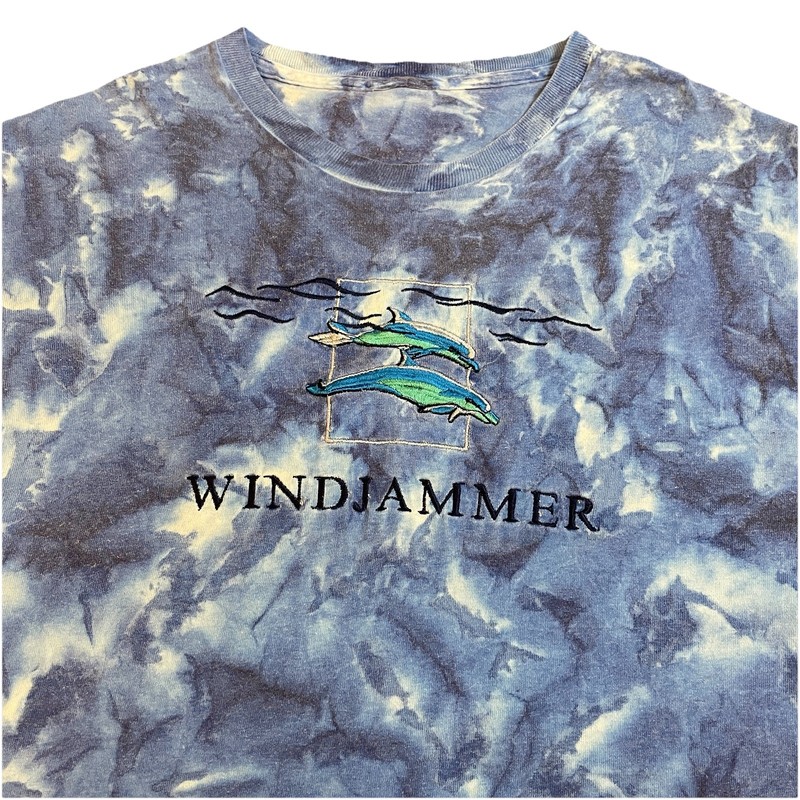 Vintage Dolphins Art T-Shirt Men’s Small Blue Tie Dye Windjammer Sailing Boating
