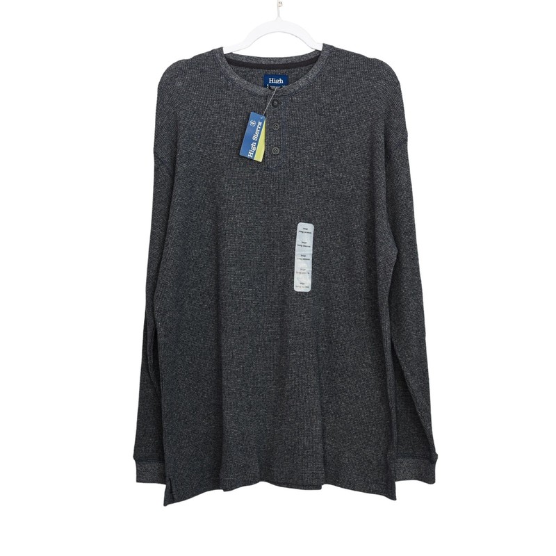 High Stretch Mens Long Sleeve Henley Shirt Size XL Gray Ribbed