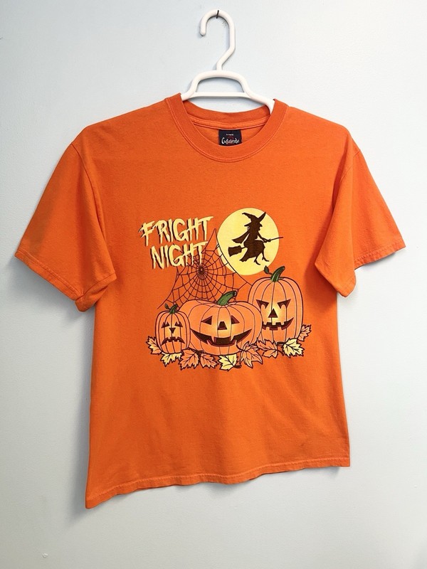 Vintage 90s Halloween Fright Night T Shirt Witch Spooky Jack O Lantern Large gallery