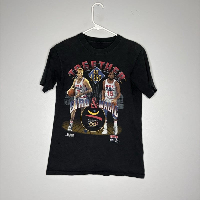 Vintage Magic Johnson & Larry Bird NBA Olympics T-Shirt 1992 Salem Sportswear S