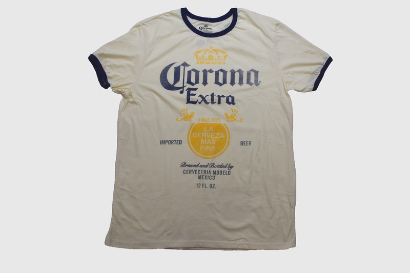 Corona Extra Vintage Graphic Ivory Mens Ringer Shirt NWT Medium