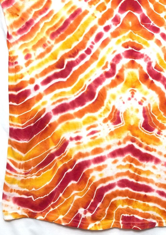 Handmade Tie Dye Mirrored Lines Red Orange XL Shirt 22"W X 30" L gallery