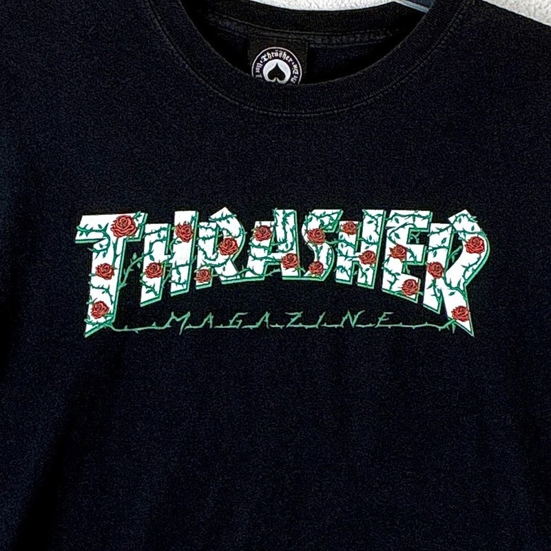 VTG Thrasher Magazine Tshirt Mens L Black Roses Thorns Skate Streetwear Y2K gallery