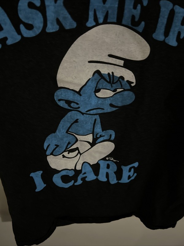 The Smurfs Men's Brisco Brands Grumpy Smurf Ask Me If I Care T Shirt Size L gallery