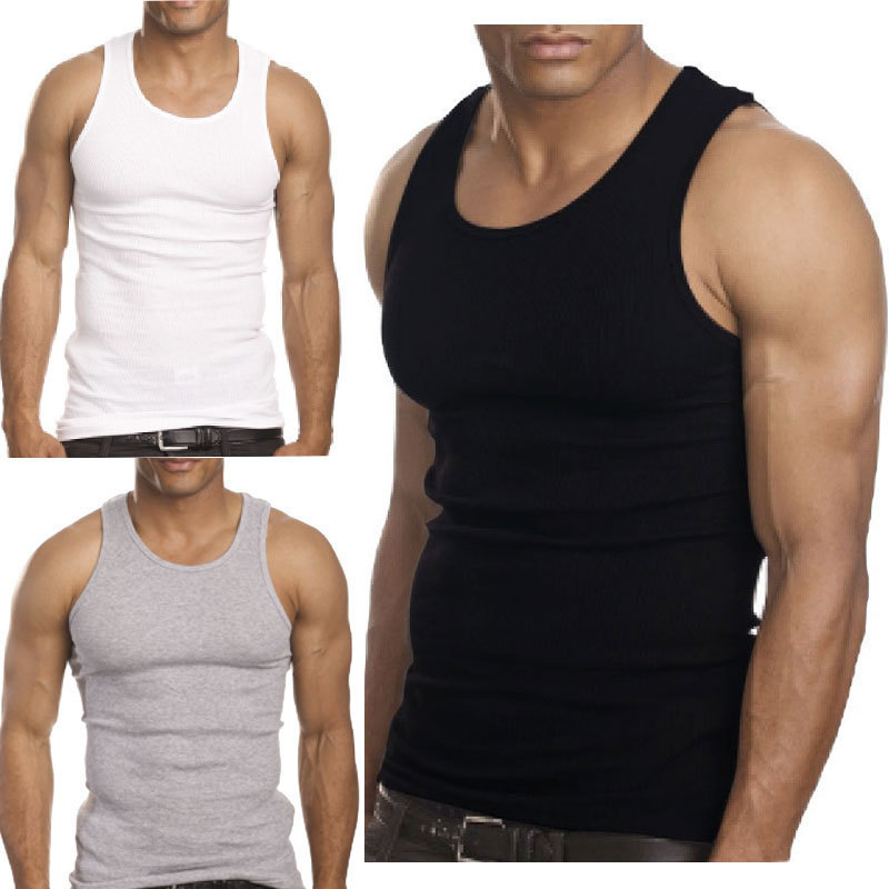 Men 100% Cotton Tank Top Wife-Beater Undershirt Ribbed Premium A-Shirt Regular gallery