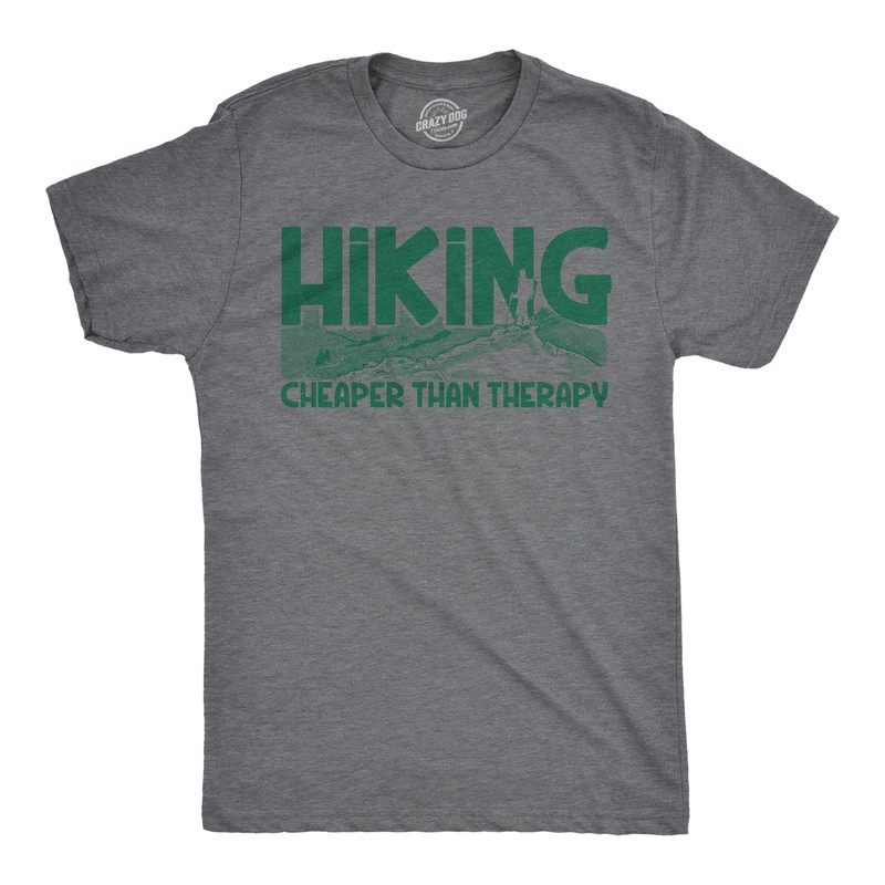 Mens Hiking Cheaper Than Therapy Funny Camping Outdoor Summer T shirt