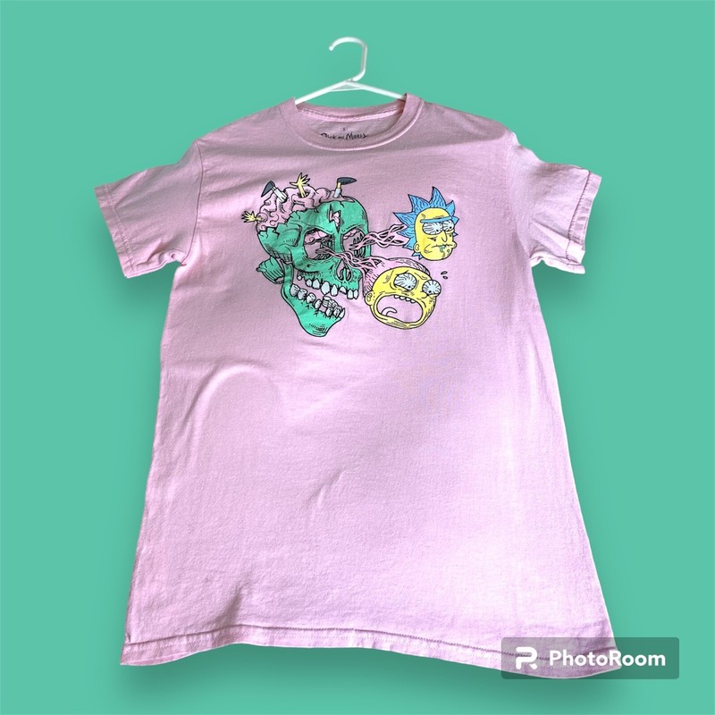 Rick & Morty Skull T-Shirt Pink Trippy Skull Size Small Mens RN 110927