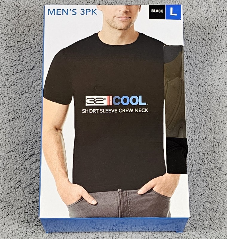 32 Degree Cool Short Sleeve Crew Neck T-shirt Mens L Black 3-Pack Open Box