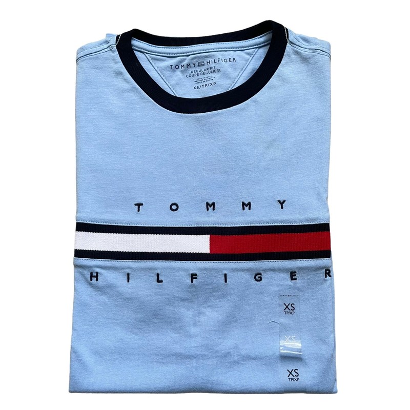 NWT Tommy Hilfiger Men's Regular Fit Cotton Signature Stripe Logo T-Shirt Tee gallery
