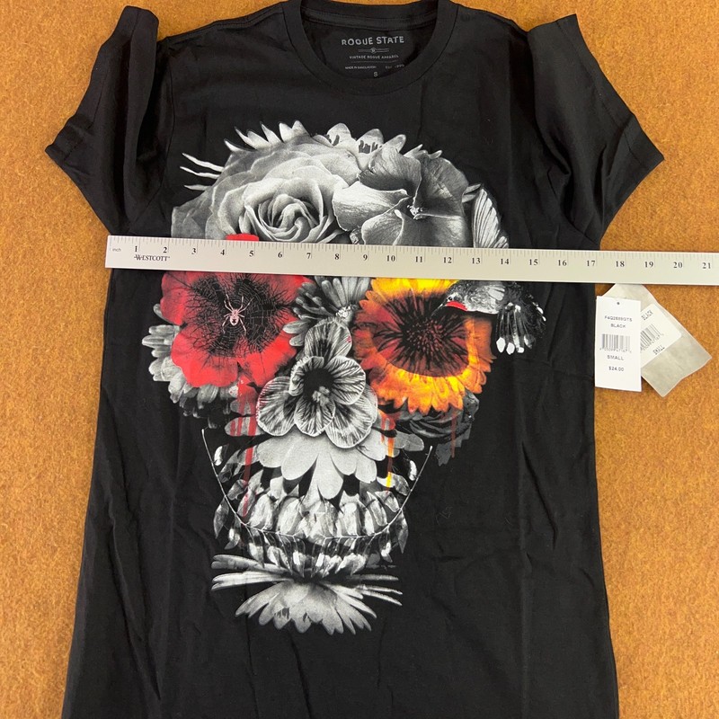 Rogue State Mens Size Small Black Floral Skull Graphic Short Sleeve T-Shirt NWT gallery