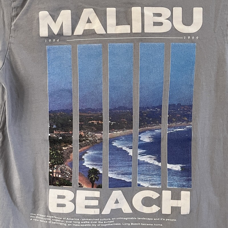 Denim & Flower Malibu Beach Shirt Adult Medium Gray Both Side Graphic Mens gallery