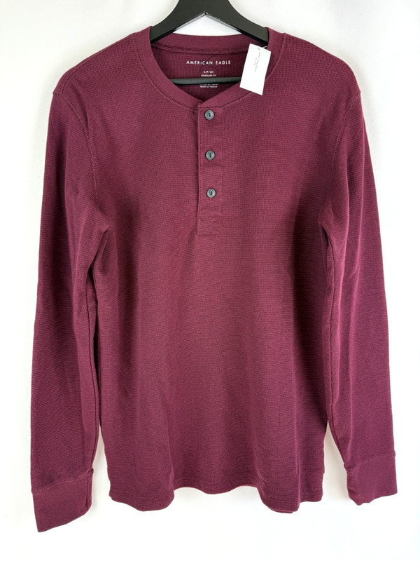 NEW American Eagle Men’s Plum 1/4 Button Standard Fit Waffle Henley Top Small S