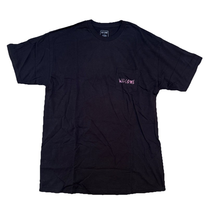Welcome Symbol Pocket Men’s T-Shirt Black/Pink/Blue Large