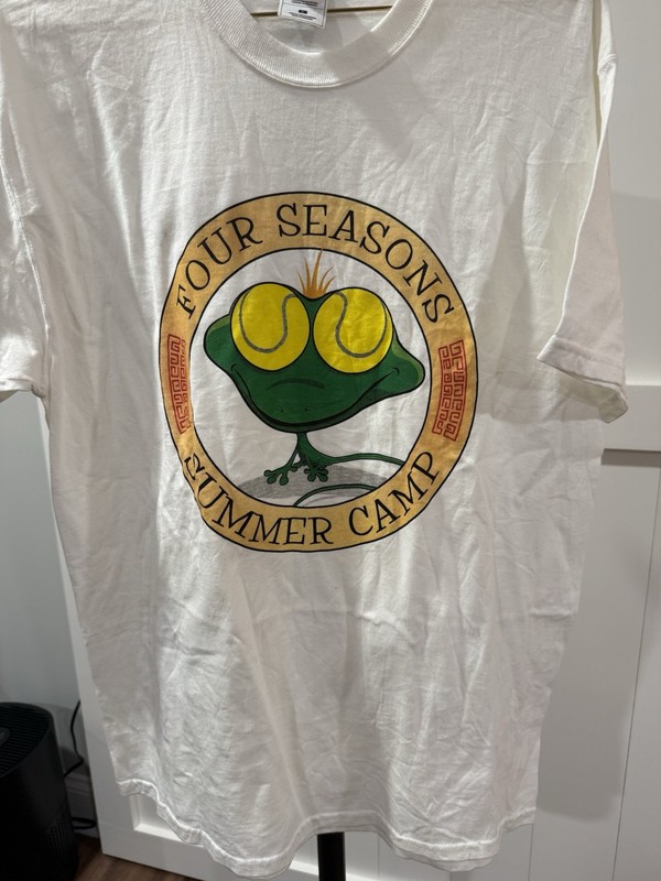 Vintage Four Seasons Summer Camp Frog Tennis Theme T Shirt Size Large