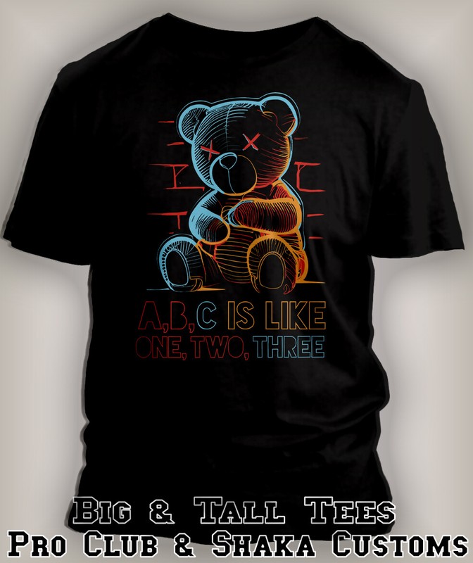 Street Wear Back to School Graphic Teddy Bear ABC Tee Shirt Pro Club Shaka RTP