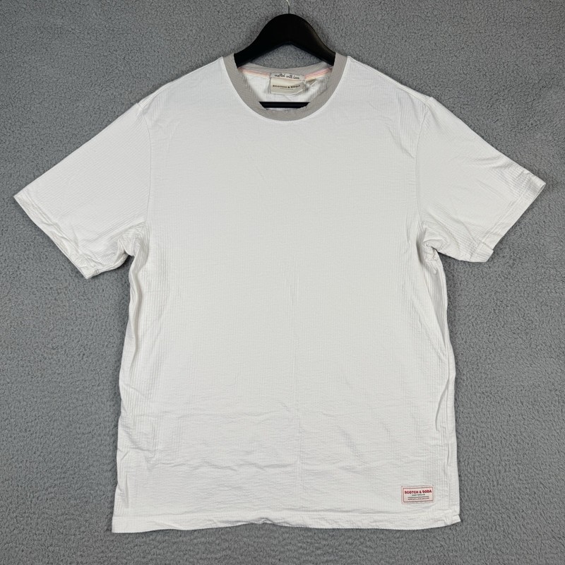 Scotch & Soda Amsterdam T Shirt Mens Size Medium Cream Ribbed Textured Stretch