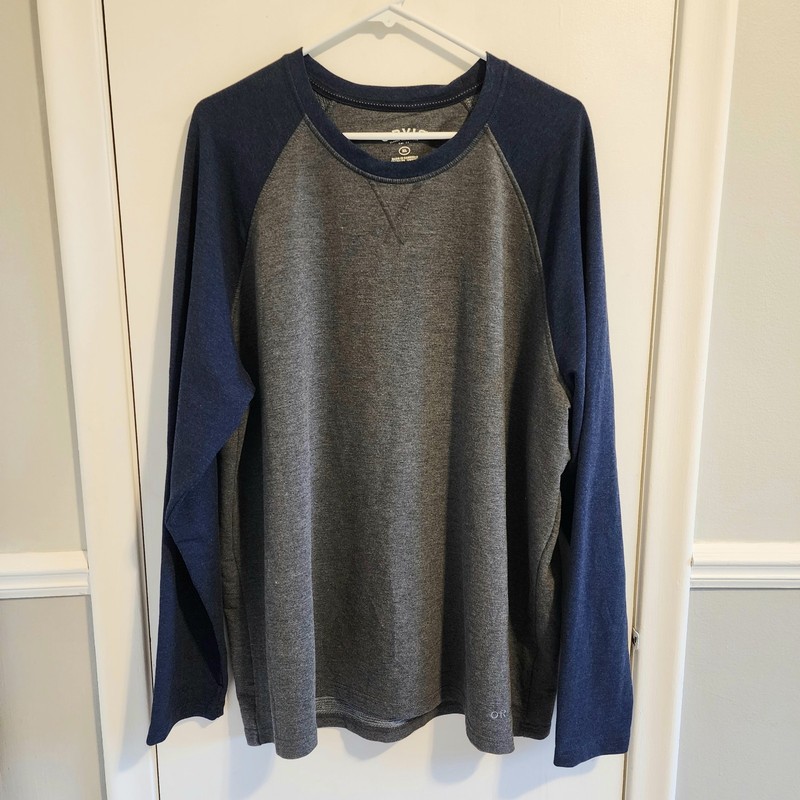 Orvis Shirt Men’s XL Blue And Gray Raglan Long Sleeve Baseball Shirt