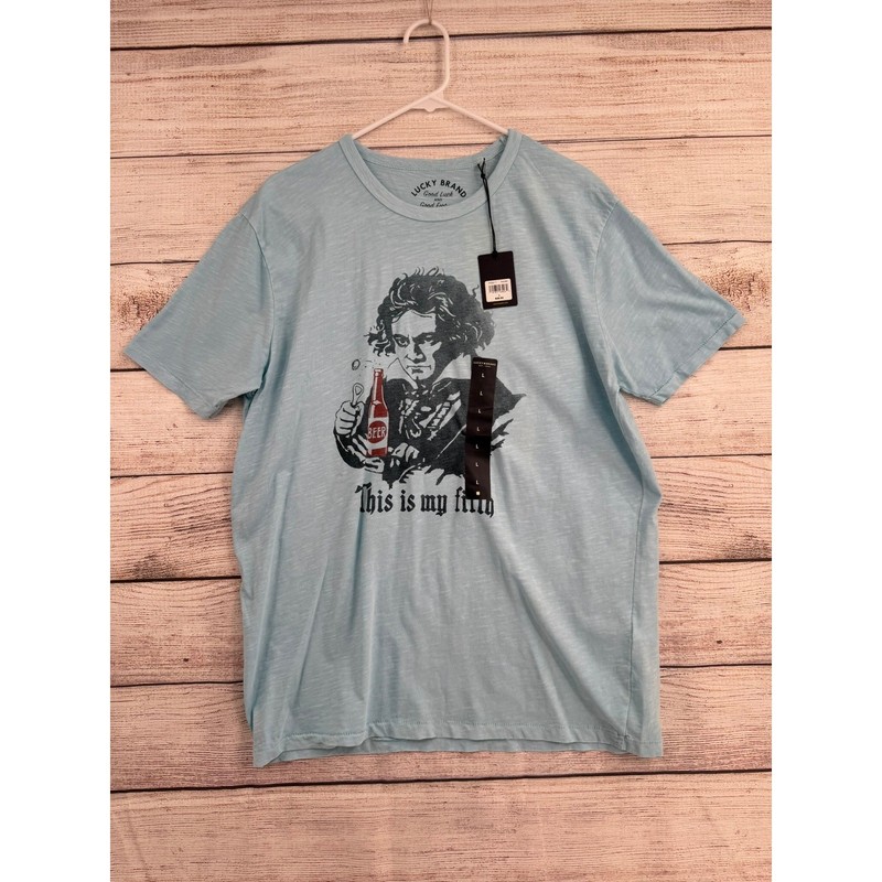 Lucky Brand Graphic T-Shirt Mens Large Light Blue Beethoven This Is My Fifth NEW