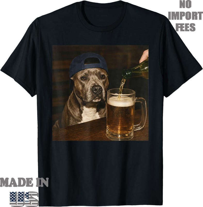 Pitbull Drinking Beer Funny Pitbull Dog Beer Meme Graphic T-Shirt, Unisex Tee
