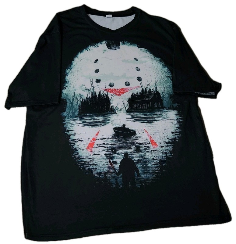 🔥 Friday The 13th Jason Voorhees Camp Crystal Lake Shirt XXL Double Sided Black