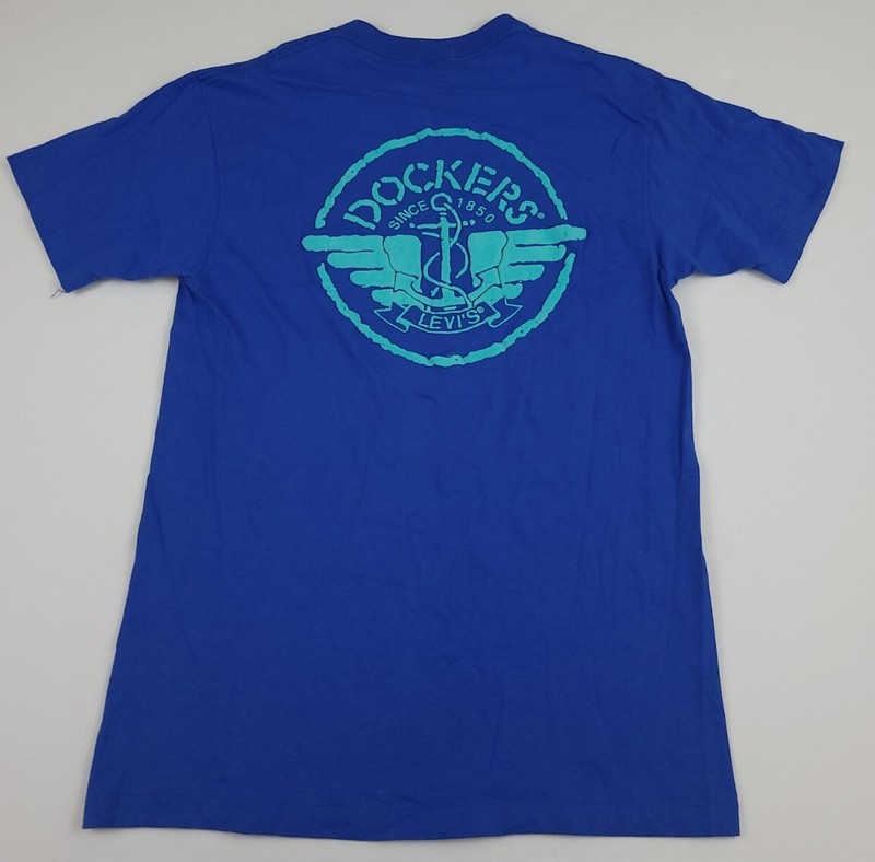 Vintage 80s Levi’s Dockers Logo Puff Print T Shirt Vtg USA Made Single Stitch