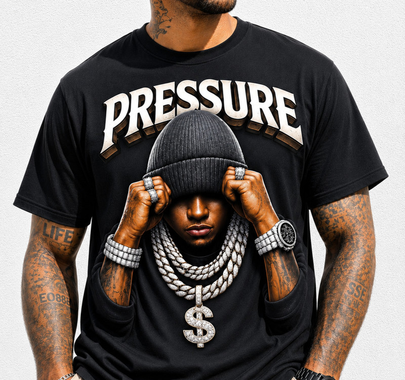 Hip Hop Graphic T Shirt Mens Rap Tee Urban Style Pressure Design