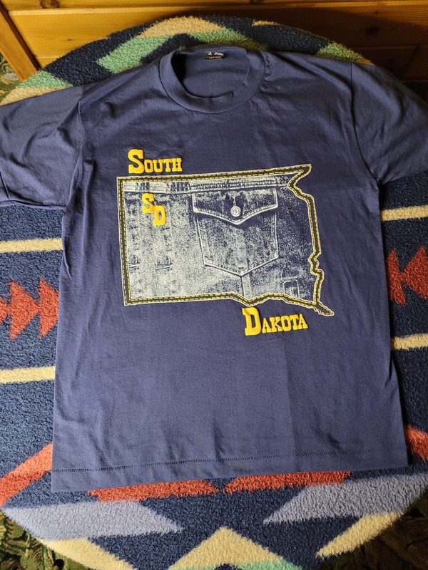 Vintage South Dakota T Shirt Mens Large Blue Jean Jacket Graphic Print FOTL 90s