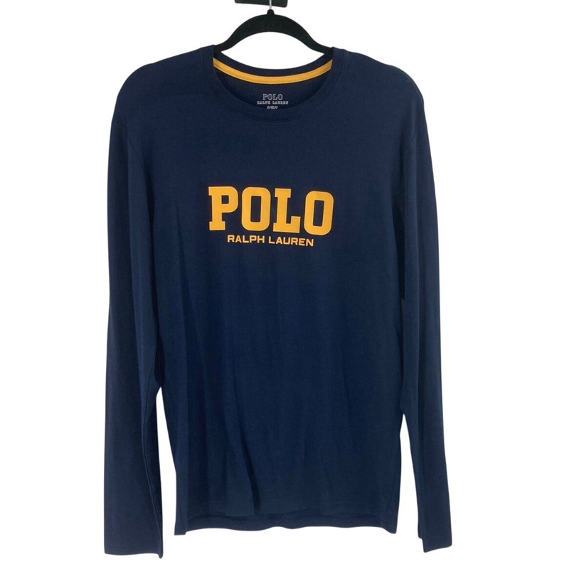 Polo Ralph Lauren Navy Yellow Logo Spellout Long Sleeve Tee Men’s Small NEW