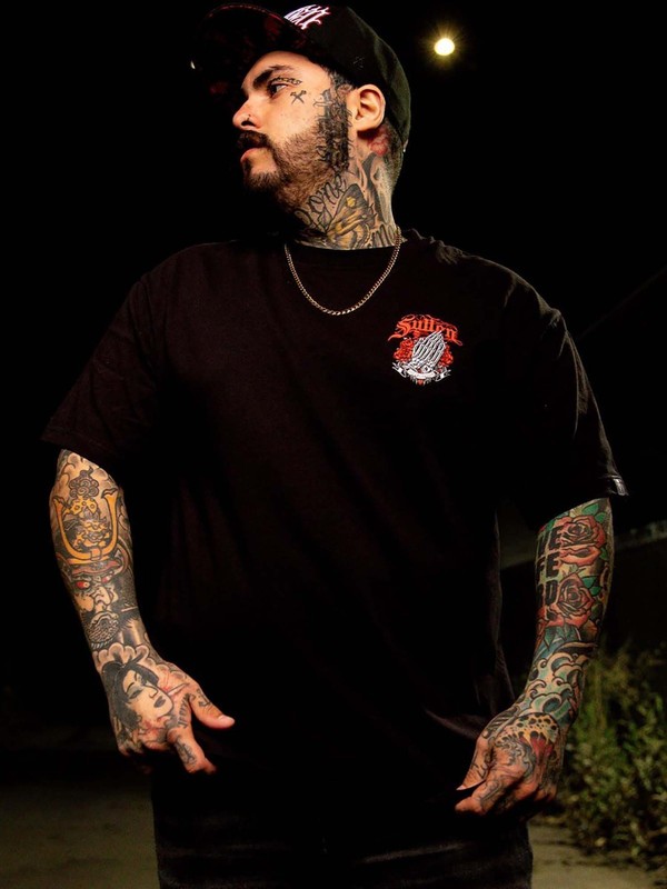 Sullen Men's Loyal Till Death Standard T-shirt Praying Skeleton Hands Tattoo Tee gallery
